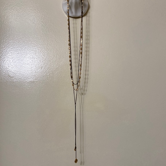 Triple strand Canvas brand necklace with drop - Picture 2 of 6